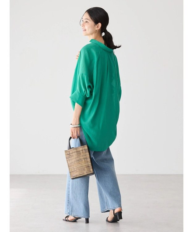 AMERICAN HOLIC 接触冷感５分袖変形ドルマンシアーシャツ Green