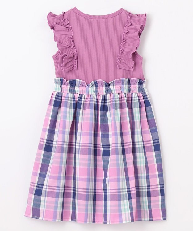 ANY KIDS チェック ドッキング ワンピース ローズ×マドラスチェック