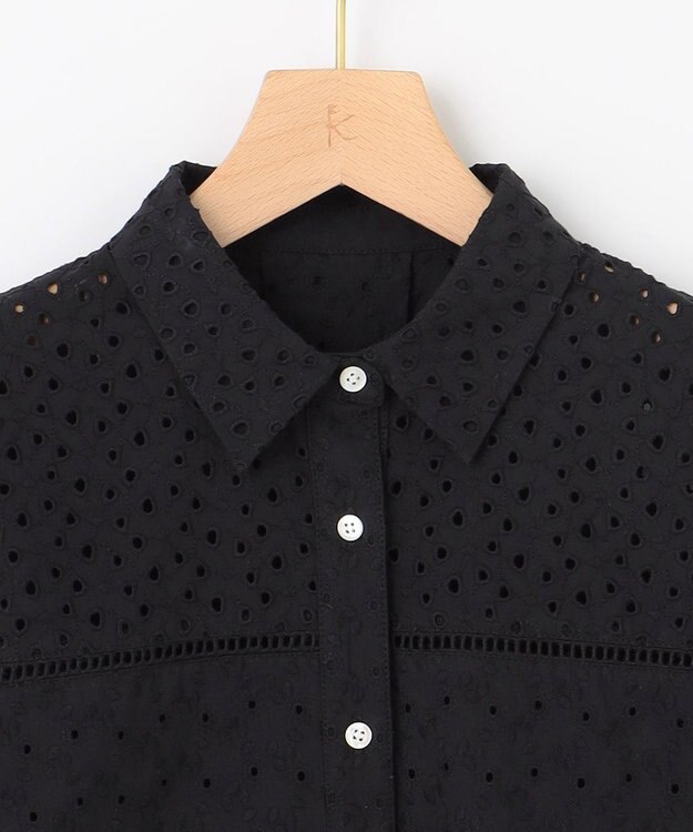 組曲 S エンブロイダリーレース襟付 ブラウス ブラック系