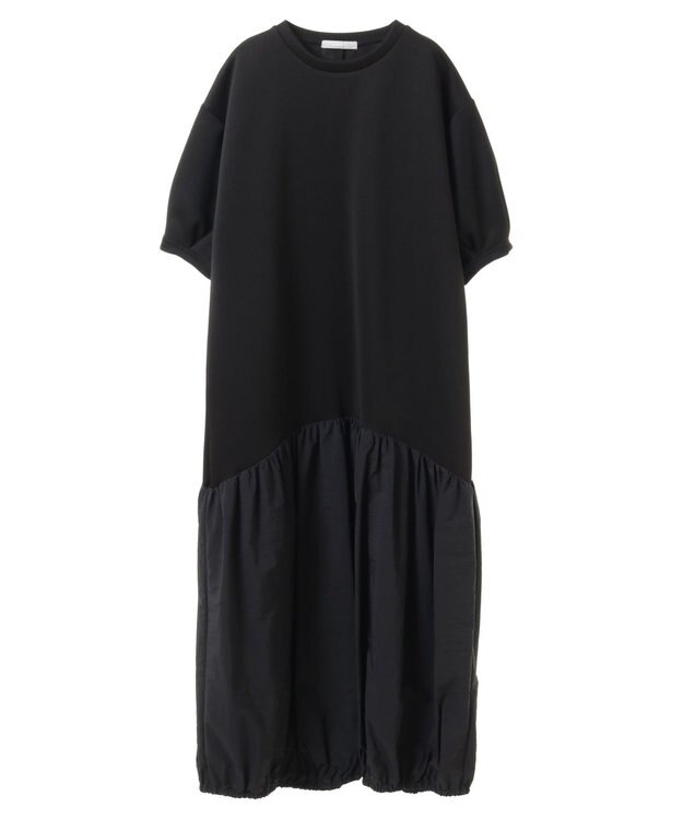 Green Parks ａ．異素材切り替えバルーンワンピース Black
