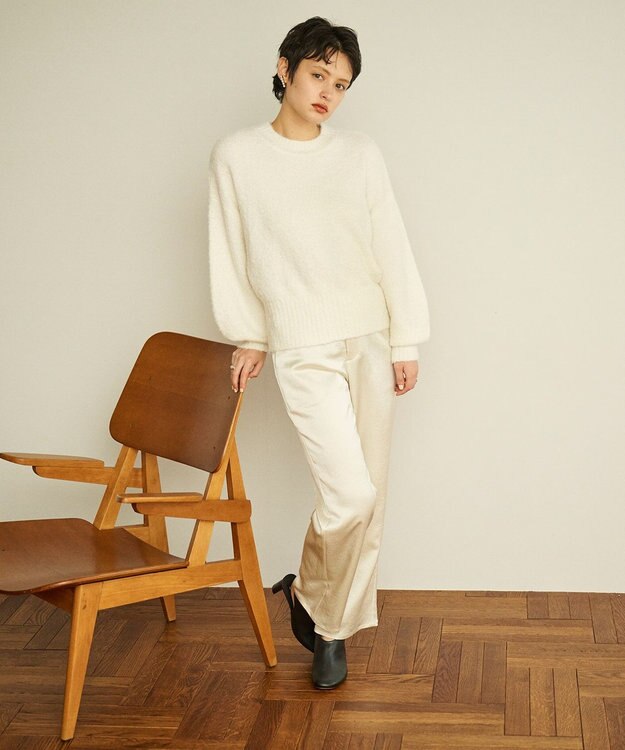 #Newans 【洗える】クロップドバルーンボリュームスリーブニット ホワイト系