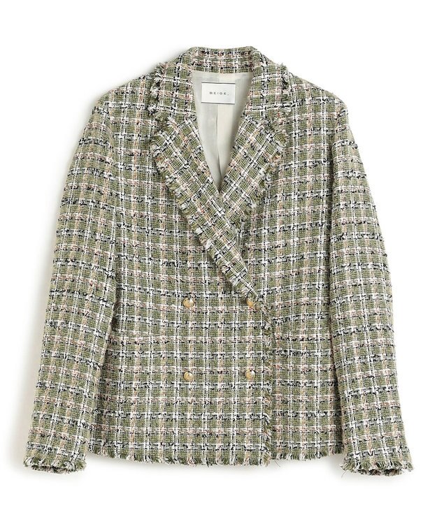 BEIGE， BERYL / ファンシーツイードダブルジャケット Khaki Mix