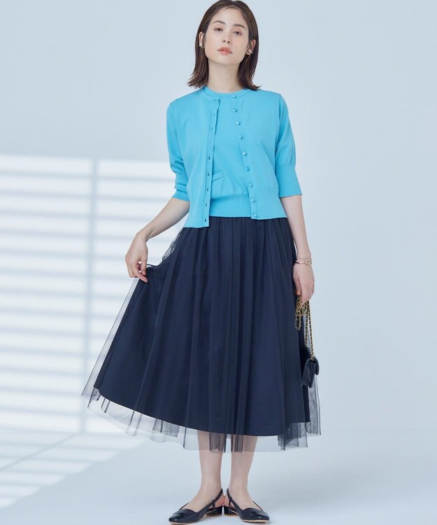 組曲 【洗える・6色展開】CANDYボタン 半袖カーディガン ターコイズブルー系