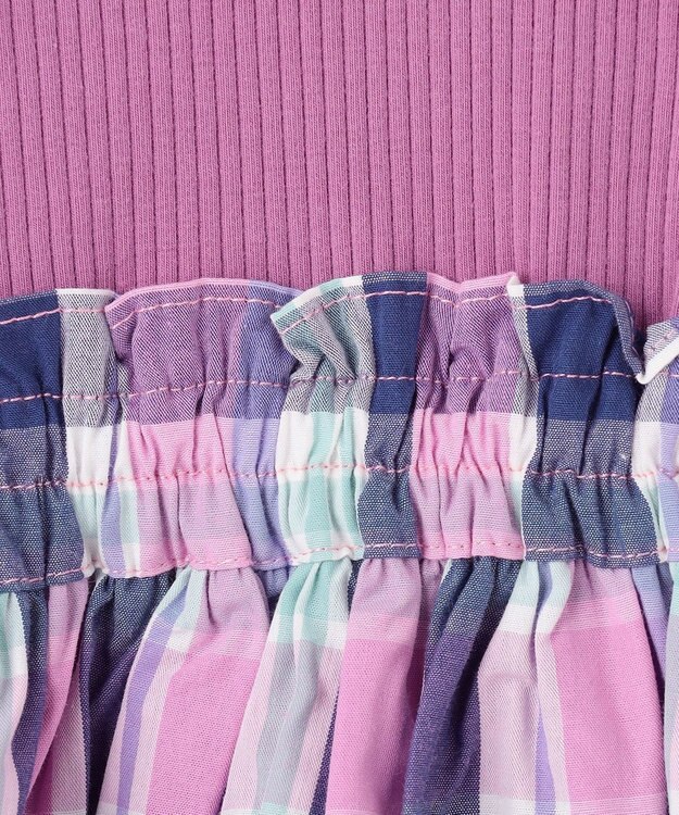 ANY KIDS チェック ドッキング ワンピース ローズ×マドラスチェック