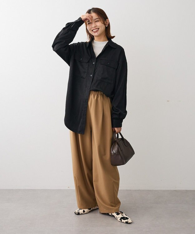 Green Parks ・ＳＵＧＡＲ　ＳＰＯＯＮ　サテンオーバーシャツ Black