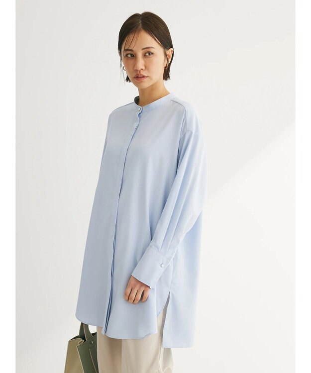 Green Parks イージーケア　比翼ボタンチュニック Sax