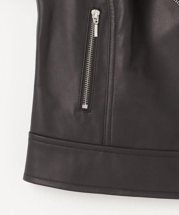 GRACE CONTINENTAL ノーカラーレザーライダースジャケット ブラック