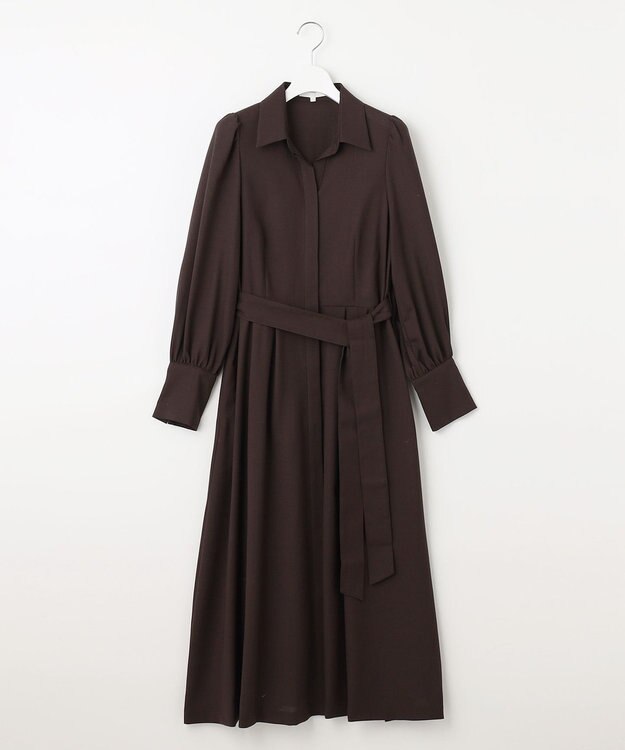 自由区 【洗える】ボリュームスリーブシャツ ドレス ダークブラウン系