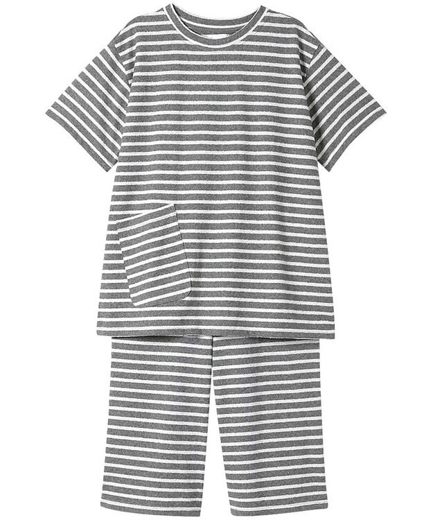 une nana cool 綿混ブークレーボーダー 半袖パジャマ GY