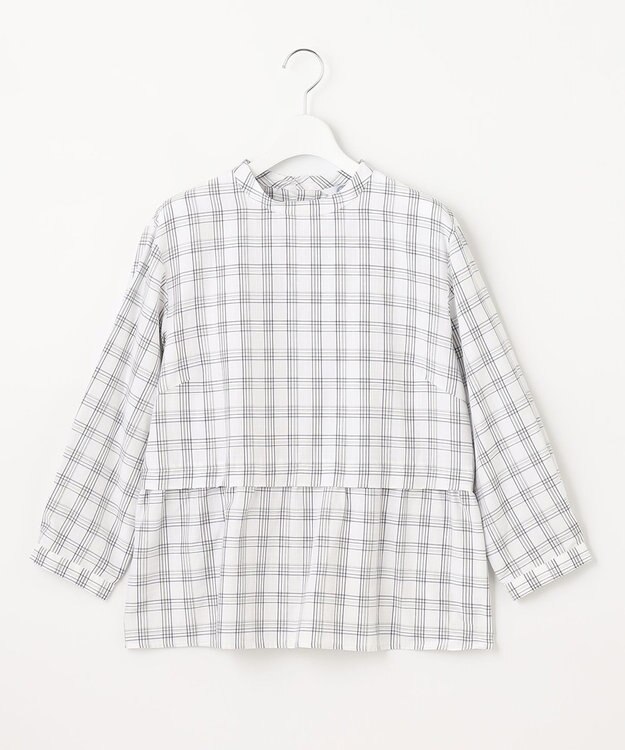 J.PRESS LADIES 【洗える】 セルロースチェック スタンドカラー ブラウス ネイビー系3