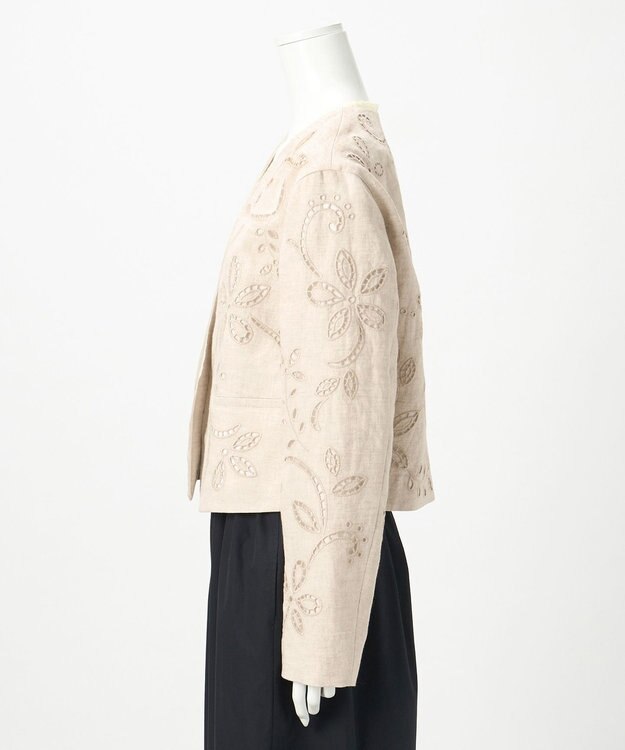 23区 【GOLD LABEL/見上愛さん着用】リネンエンブロイダリー ノーカラージャケット ベージュ系
