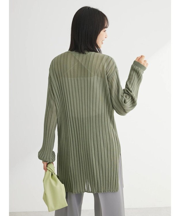 Green Parks 推しニット　リブ編みミドル丈カーディガン Khaki