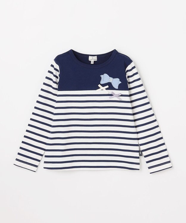 組曲 KIDS 【110-140㎝】 リボンボーダー Tシャツ ネイビー