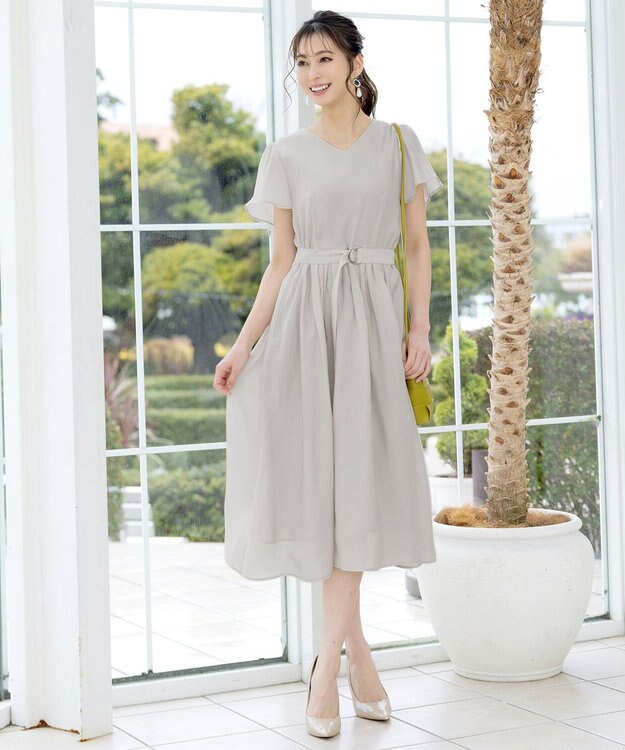 Tiaclasse L 【洗える】大人上品なシアータックワンピース グレージュ