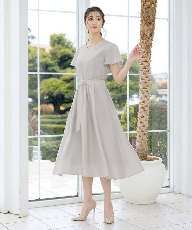 Tiaclasse 【洗える】大人上品なシアータックワンピース グレージュ