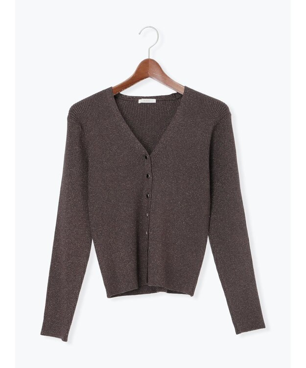 Te chichi ウェーブメタル釦Vネックリブカーディガン ブロンズ