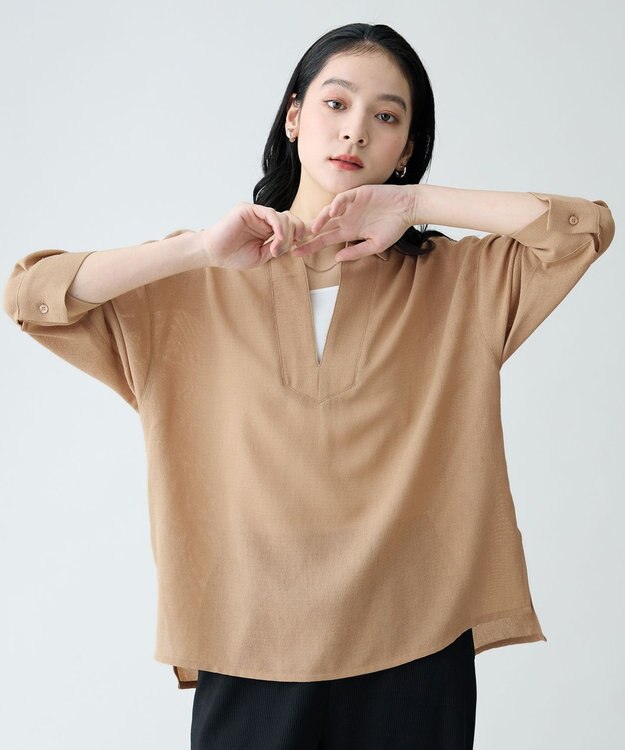 ANY L ヴィンテージメッシュスキッパーブラウス キャメル