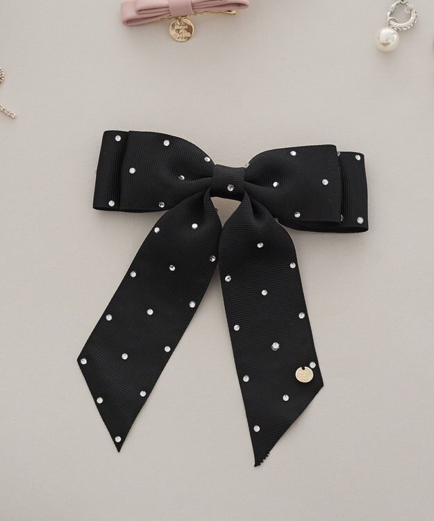 Maison de FLEUR ビジューグログランリボンバレッタ Black