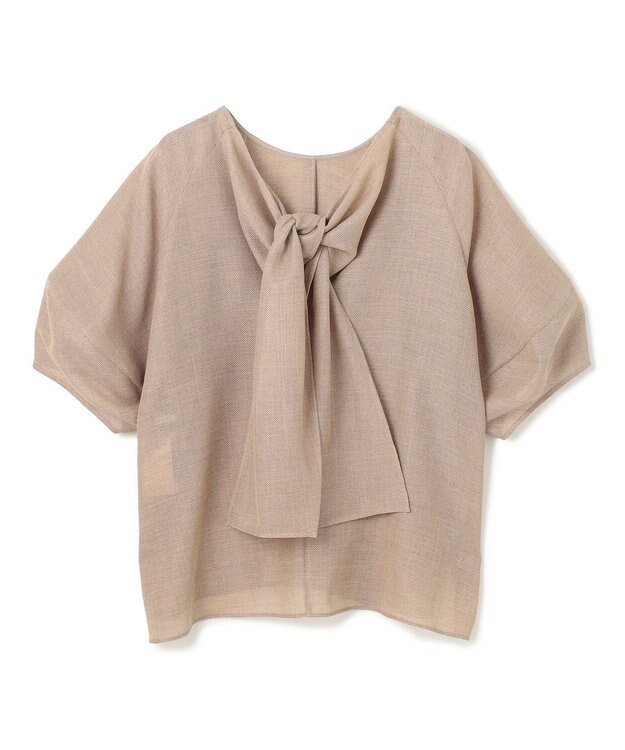 BEIGE， 【洗える・吸水速乾・防シワ】LIATRIS / バックリボンハーフスリーブブラウス Flax