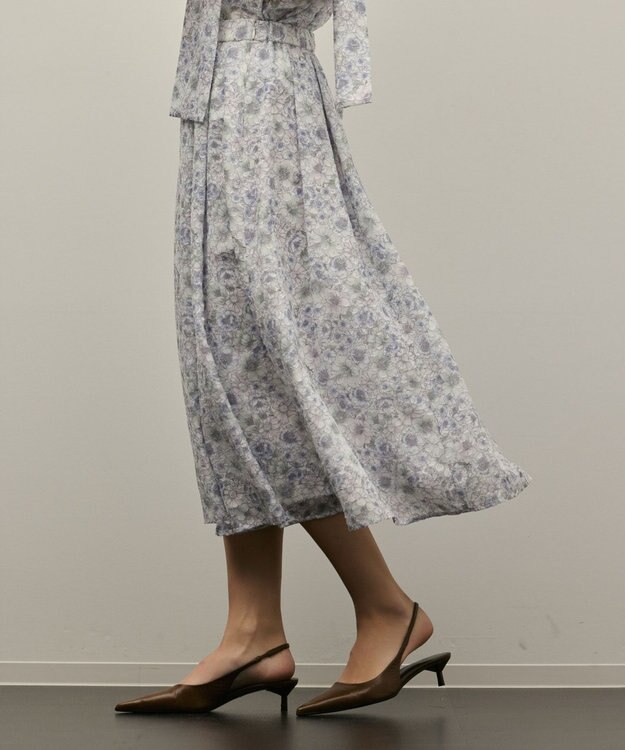 GRACE CONTINENTAL シアーフラワープリントジャガードフレアスカート グレー