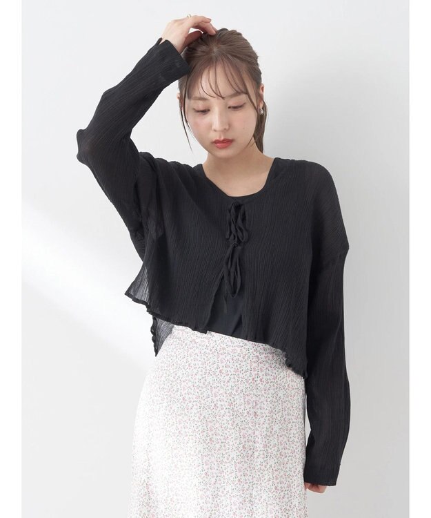 earth music&ecology ＳＥＴ２点クレープリボンブラウス＋インナー Black