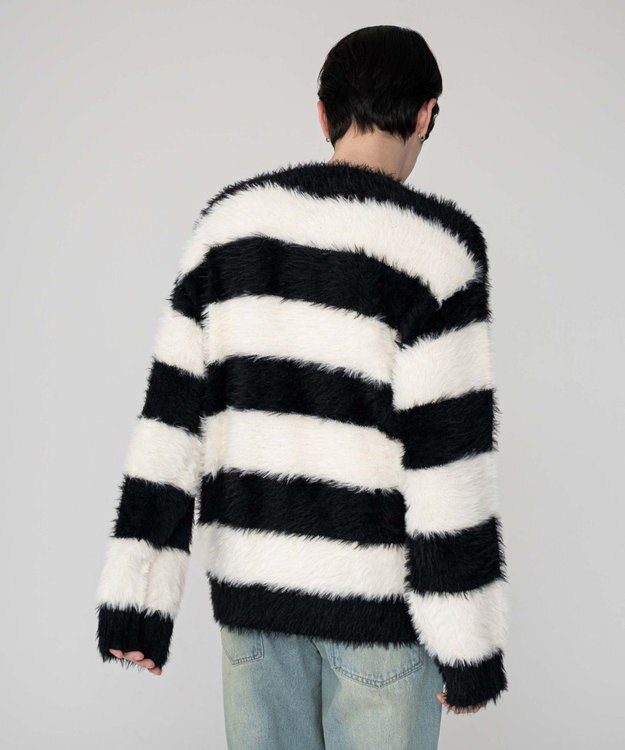 WEGO 【2025秋冬新作/ユニセックス着用ITEM/MLサイズ展開】フェザーニットプルオーバー ホワイトボーダー