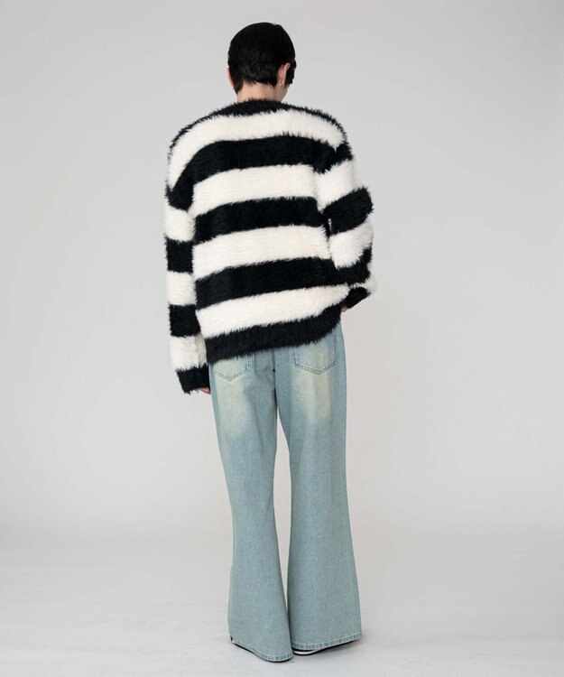 WEGO 【2025秋冬新作/ユニセックス着用ITEM/MLサイズ展開】フェザーニットプルオーバー ホワイトボーダー