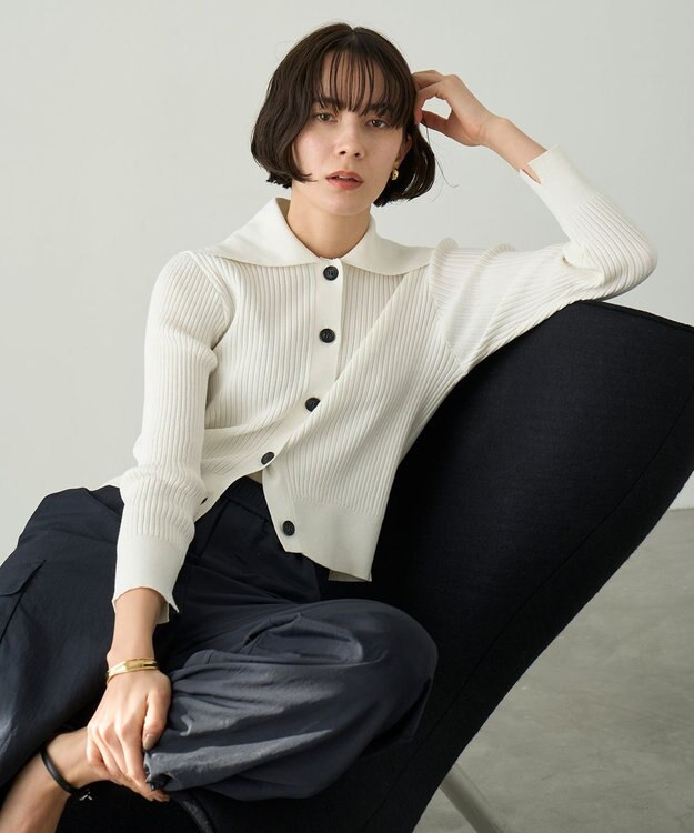 UNFILO 襟付きクロップドカーディガン オフ