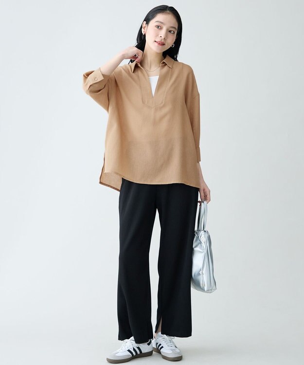 ANY L ヴィンテージメッシュスキッパーブラウス キャメル