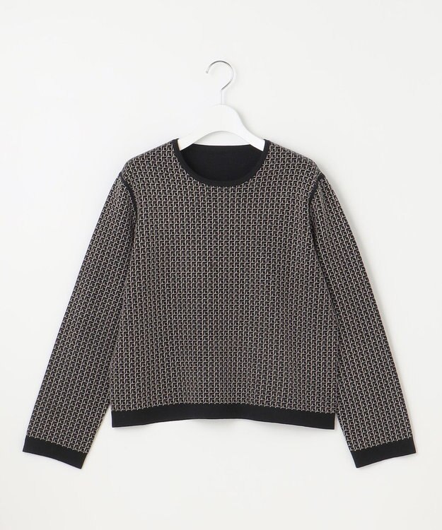 自由区 L 【WEB限定カラーあり・洗える】リバーシブルニット セットアップ(プルオーバー×フレアスカート) ブラック×グレージュ