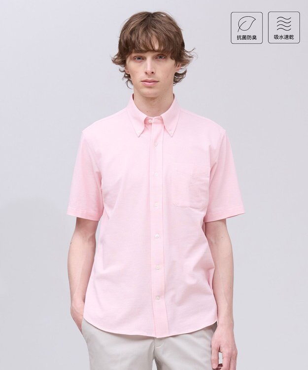 J.PRESS MEN 【吸水速乾 / 抗菌防臭 / 遮熱 / 防シワ】【J.PRESS OXFORD JERSEY】カノコインレイ半袖 シャツ / B.D. ピンク系