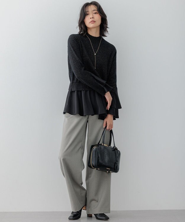 23区 L 【23区×Oggiコラボ】フレアサテンコンビ ラメニット ブラック系