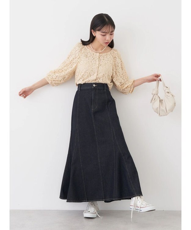 earth music&ecology フラワーレースブラウス Beige