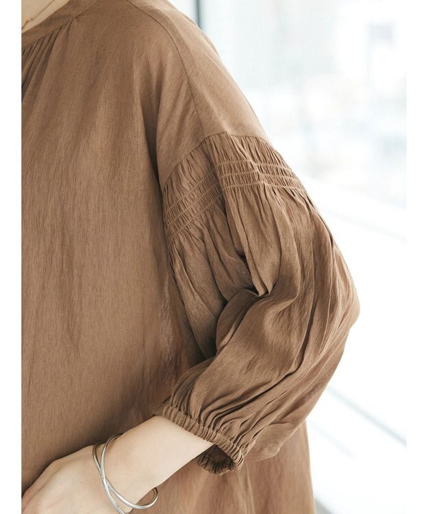 CRAFT STANDARD BOUTIQUE ウ゛ィンテージボイル袖シャーリングワンピース Brown