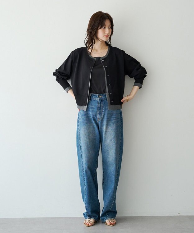 YECCA VECCA 2wayレイヤードクルーネックカーディガン Black
