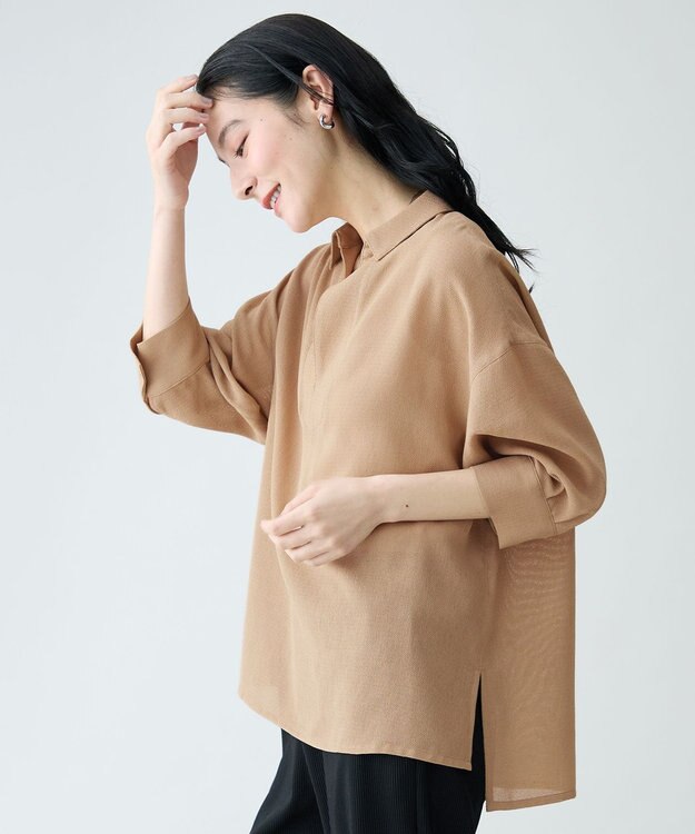 ANY L ヴィンテージメッシュスキッパーブラウス キャメル