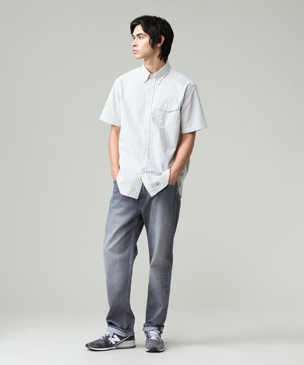 J.PRESS MEN 風が通るシアサッカーの清涼感【吸水速乾 / 高通気性】【クールマックス】サッカーストライプ シャツ / B.D. イエロー系1