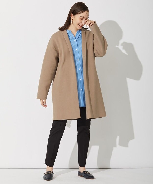 自由区 L 【軽量・洗える】ガウンニット コート ブラウン系