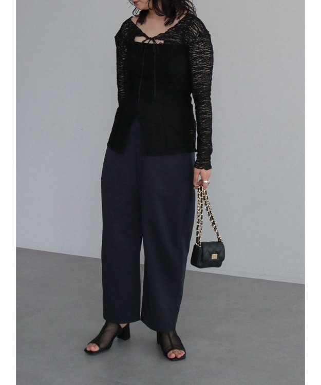 Green Parks カットワークデザインレーストップス Black