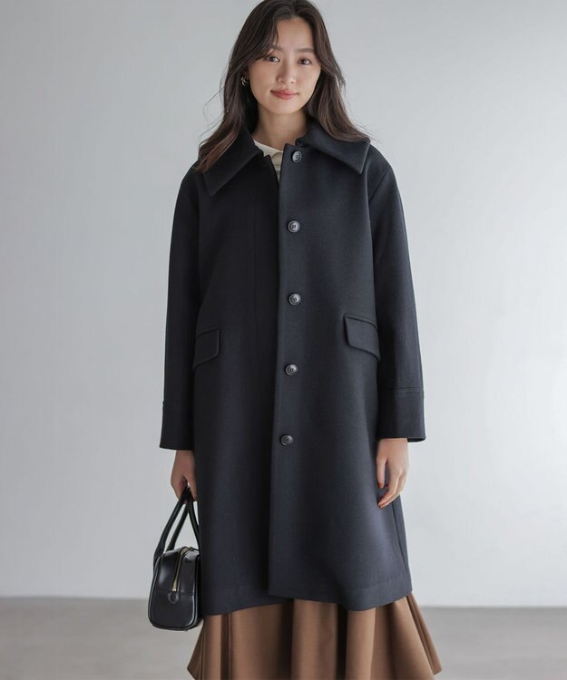 組曲 ウールモッサステンカラー コート ブラック系