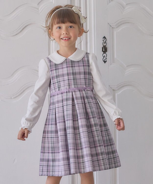 ANY KIDS チェック ジャンパースカート ピンクベージュ