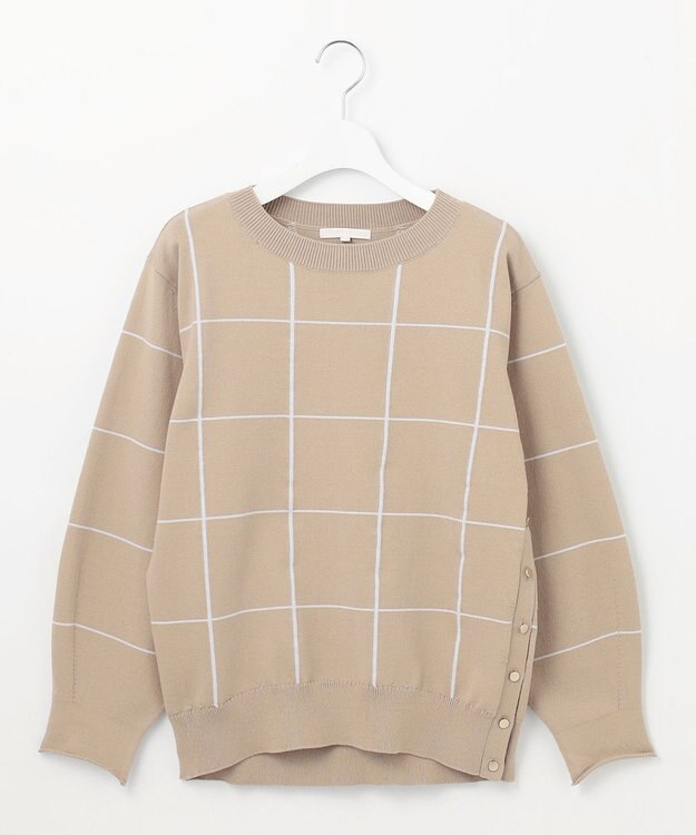 自由区 【WEB限定カラーあり・洗える】コットンナイロンミドルゲージ ニット [WEB限定]ベージュ×サックス