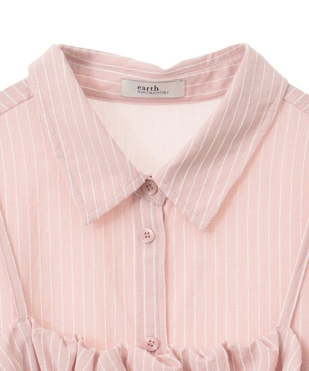 earth music&ecology ＳＥＴ２点起毛ストライプシャツ＋バルーンビスチェ Pink
