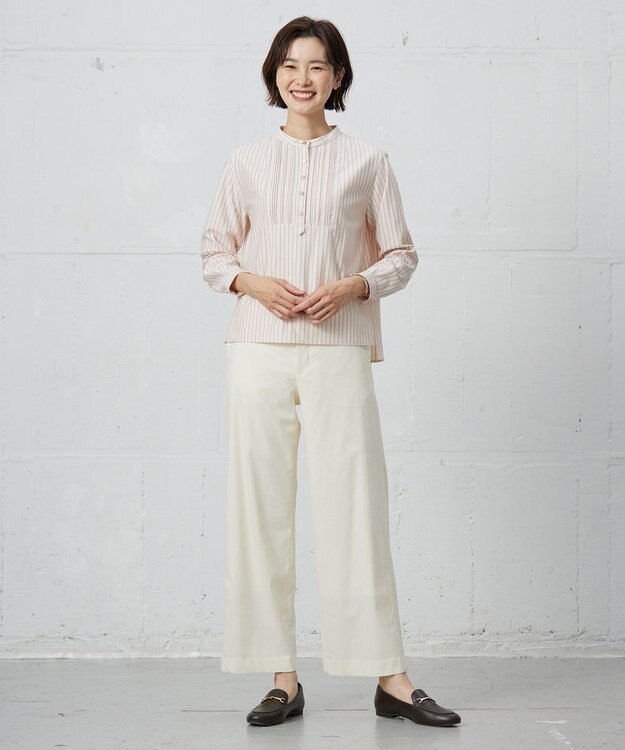 J.PRESS LADIES ストライプジャージー ピンタック カットソー ピンクベース系