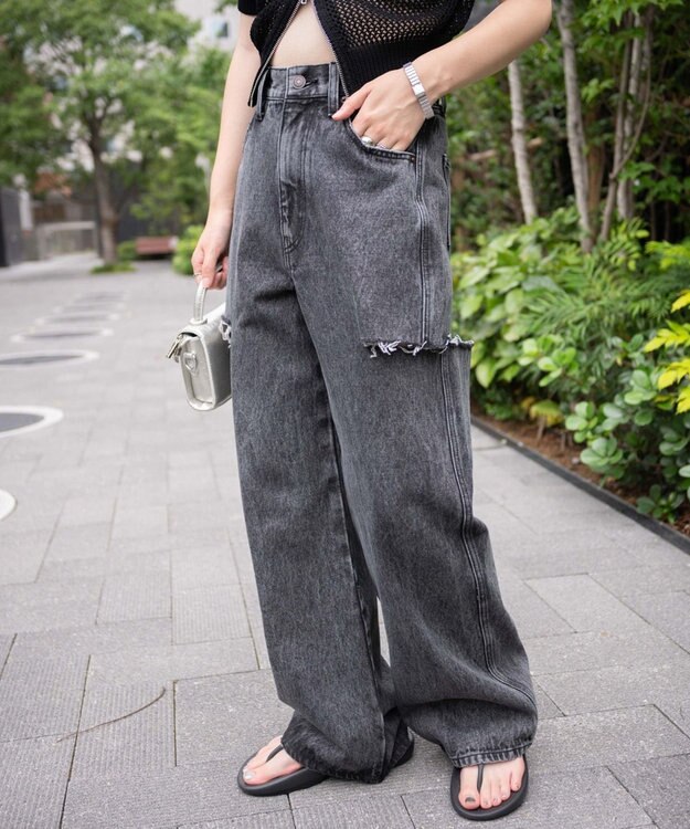 WEGO サイドスリットデニムストレートパンツ ブラックその他