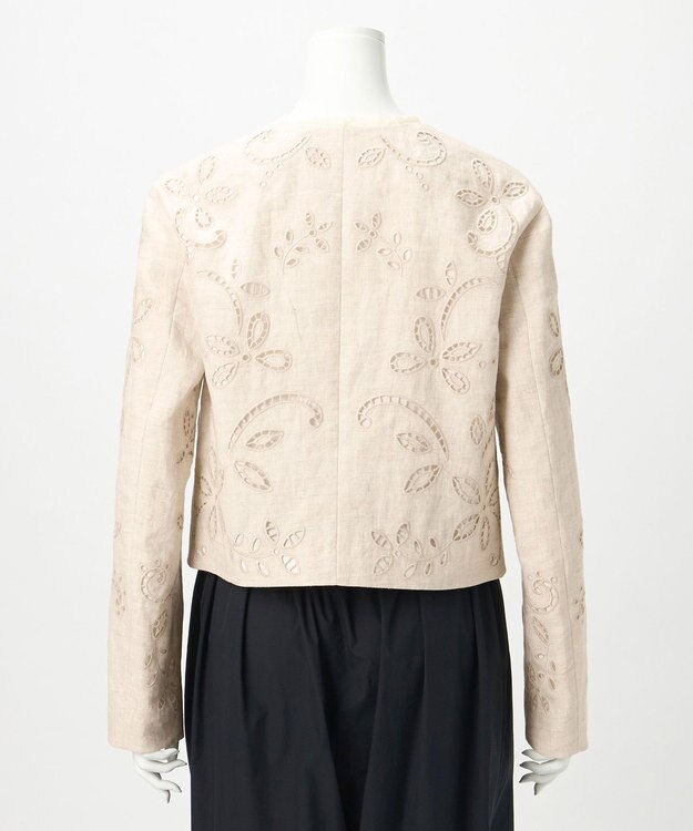 23区 【GOLD LABEL/見上愛さん着用】リネンエンブロイダリー ノーカラージャケット ベージュ系