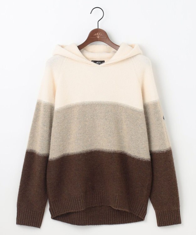 JOSEPH ABBOUD MOUNTAIN 【イタリア糸使用/軽量】パネルボーダー ニットパーカー ホワイト系2