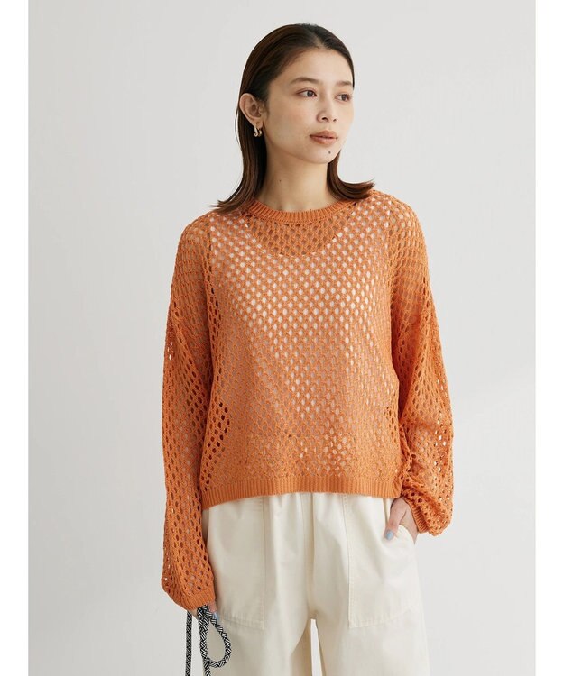 Green Parks メッシュ編みニットプルオーバー Orange