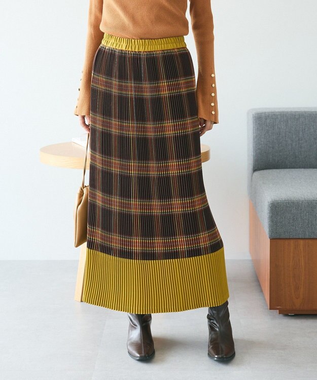 CRAFT STANDARD BOUTIQUE 配色チェックプリーツスカート Orange