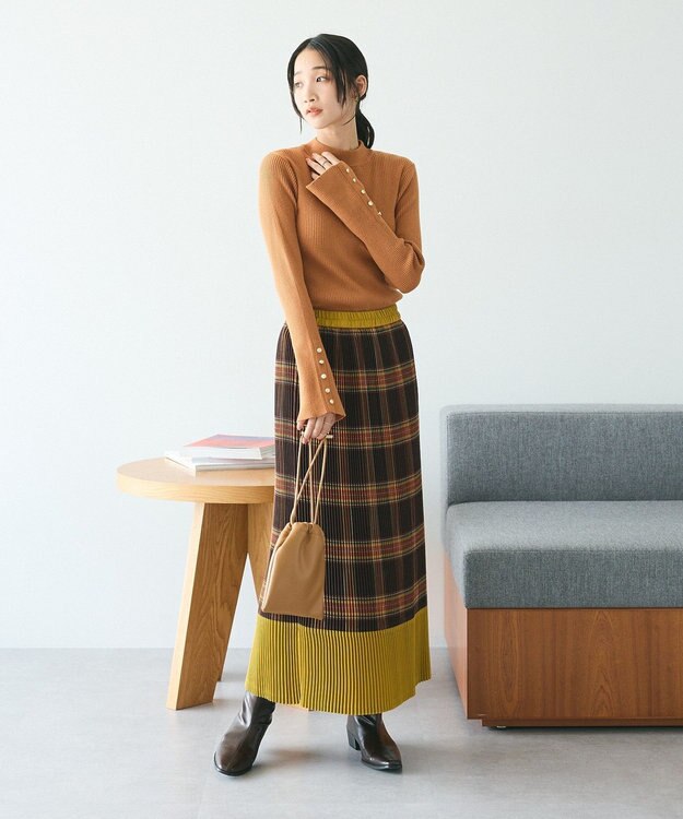 CRAFT STANDARD BOUTIQUE 配色チェックプリーツスカート Orange